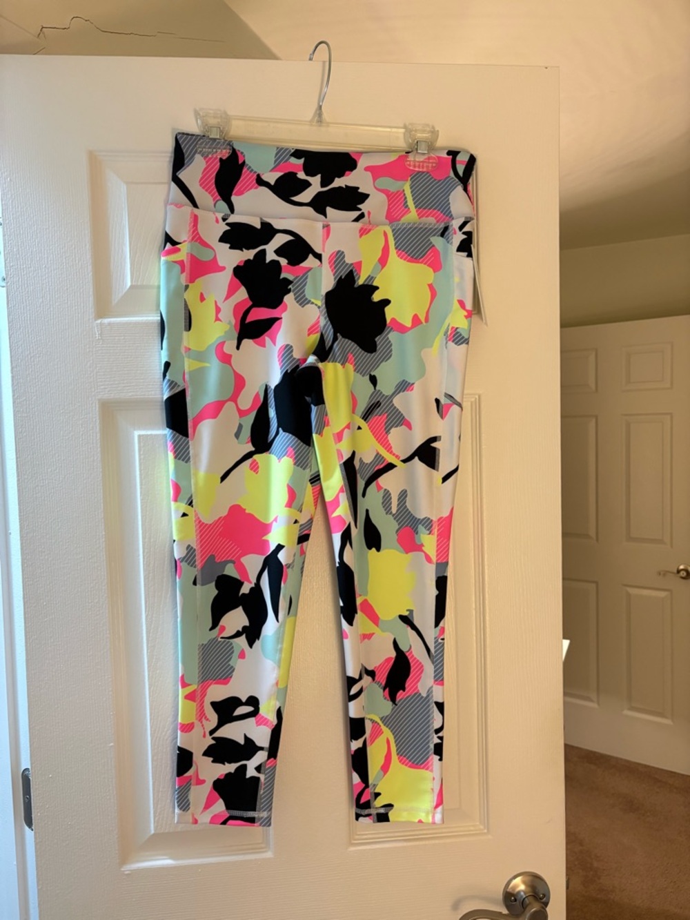 DKNY Sport Multicolor Neon Pink & Black Abstract Leggings